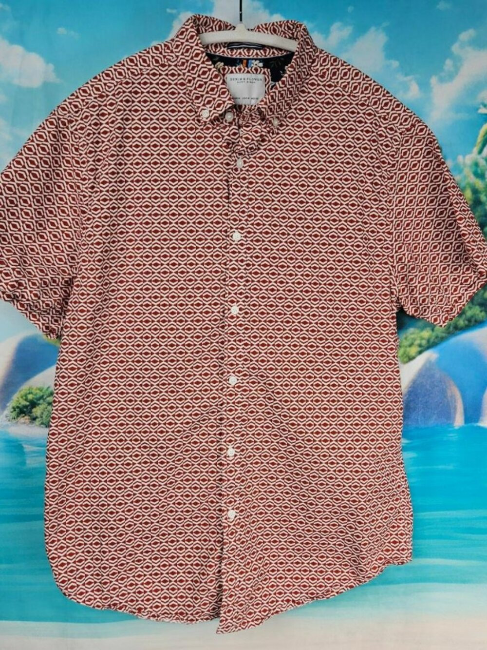 Denim & Flower Ricky Singh Shirt Mens M  Short Sleeve Patterned Geometric